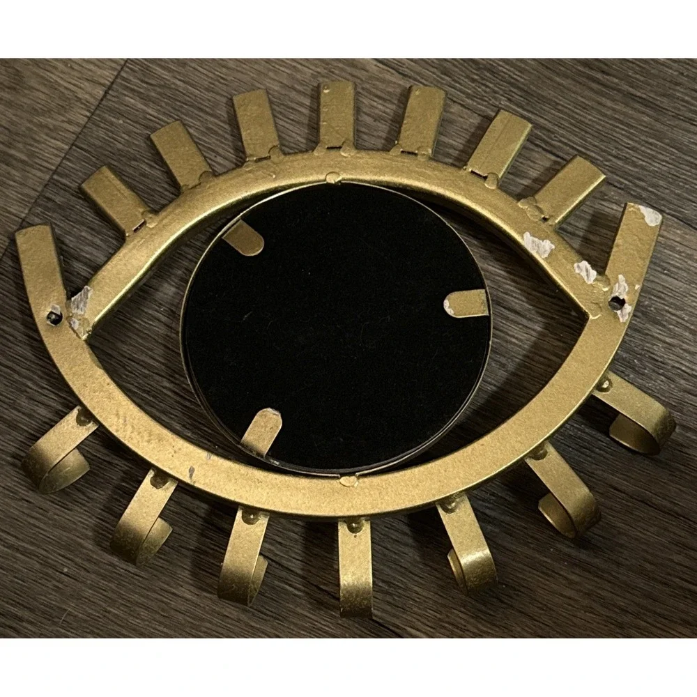 Kimistry Evil Eye Mirrow Jewelry Holder Wall Hanging Witchy Gold Tone 8 X 7